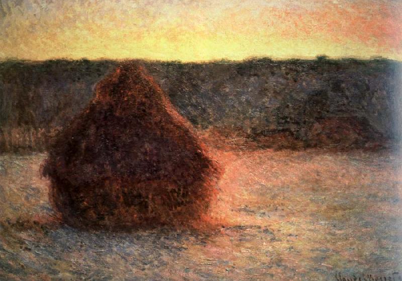 Claude Monet hay stack at sunset,frosty weather oil painting picture